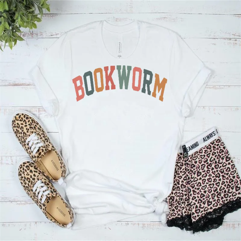 Retro Bookworm Teacher Book Reading Shirt Short Sleeve Top Tees 100% Cotton Streetwear Harajuku goth y2k Tshirt Drop shipping