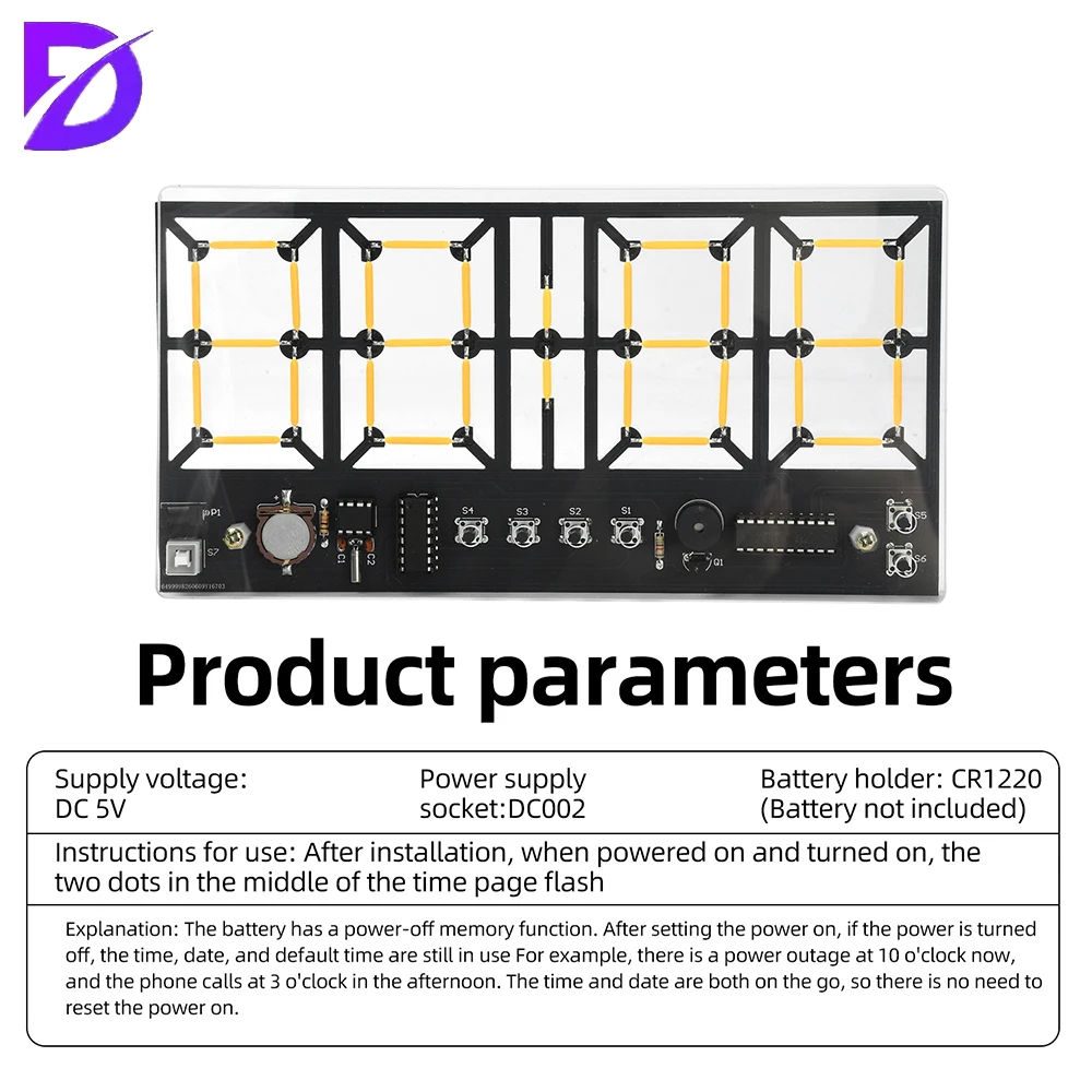 DC 5V 4-digit Digital Light Bar Clock Kit with Brightness Adjustment Electronic DIY Welding Practice Kit DC002 Power Supply