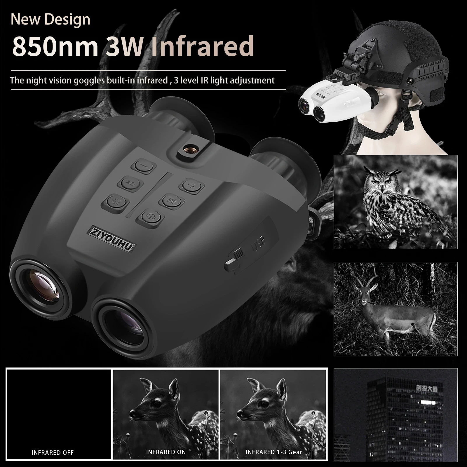 PVS-32 Hunting Digital Night Vision Goggles Infrared Binocular 1080P Video Camera for Helmet 6X-48X Zoom Long Range Viewing