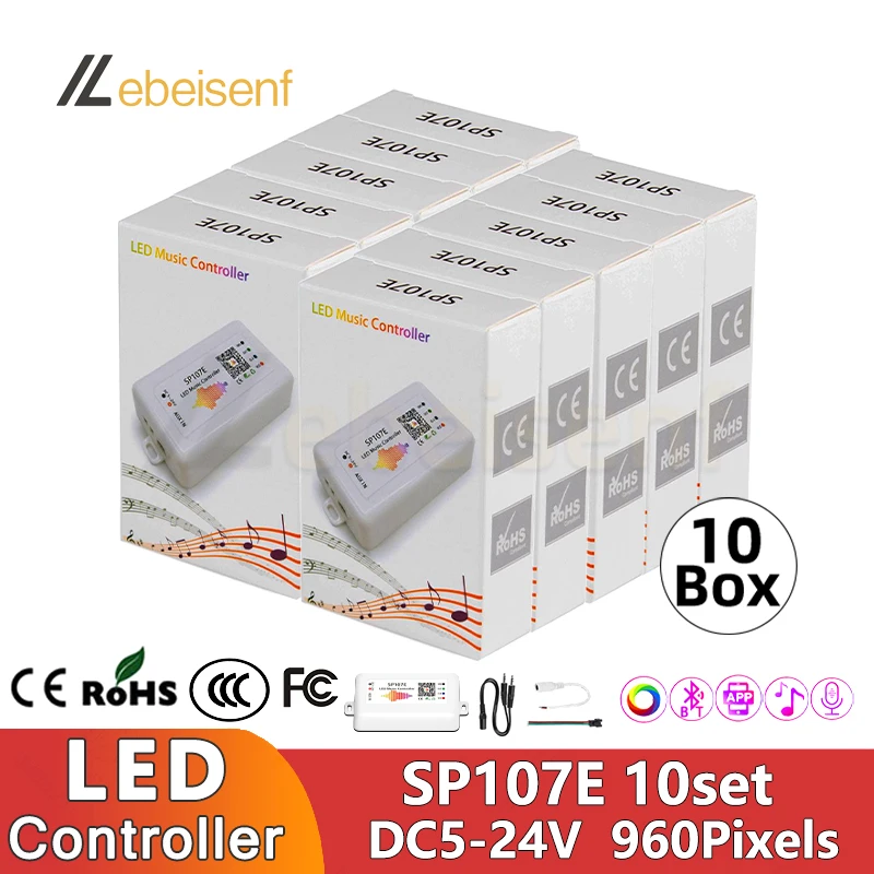 Hot 10Set DC 5V-24V SP107E Pixel Light Band Phone Bluetooth Music Controller 2811/2812 Full Color Light Bar Spectrum LED Dimmer