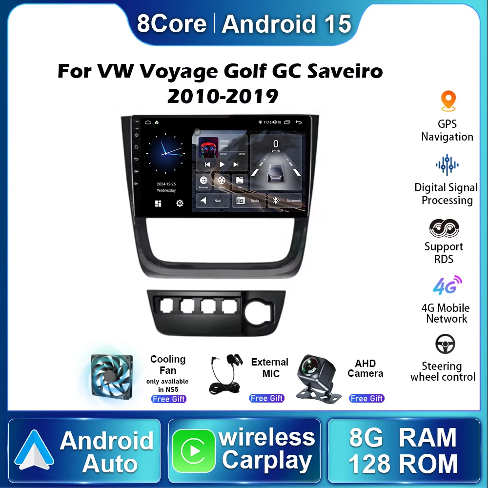 Radio para Auto VW Voyage Golf GS Saveiro 2010 - 2019 Android 15.0 Autoradio Estéreo Carplay Navegación GPS Reproductor Multimedia de Video