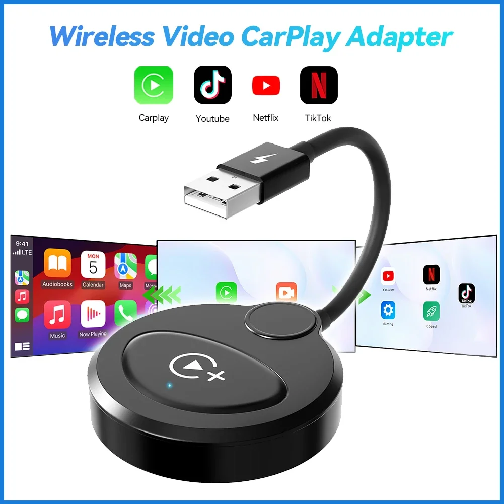 

Carplay Wireless Adapter with Youtube Netflix Tiktok, Wireless Apple CarPlay USB/Type C dongle Convert Factory Wired to Wireless