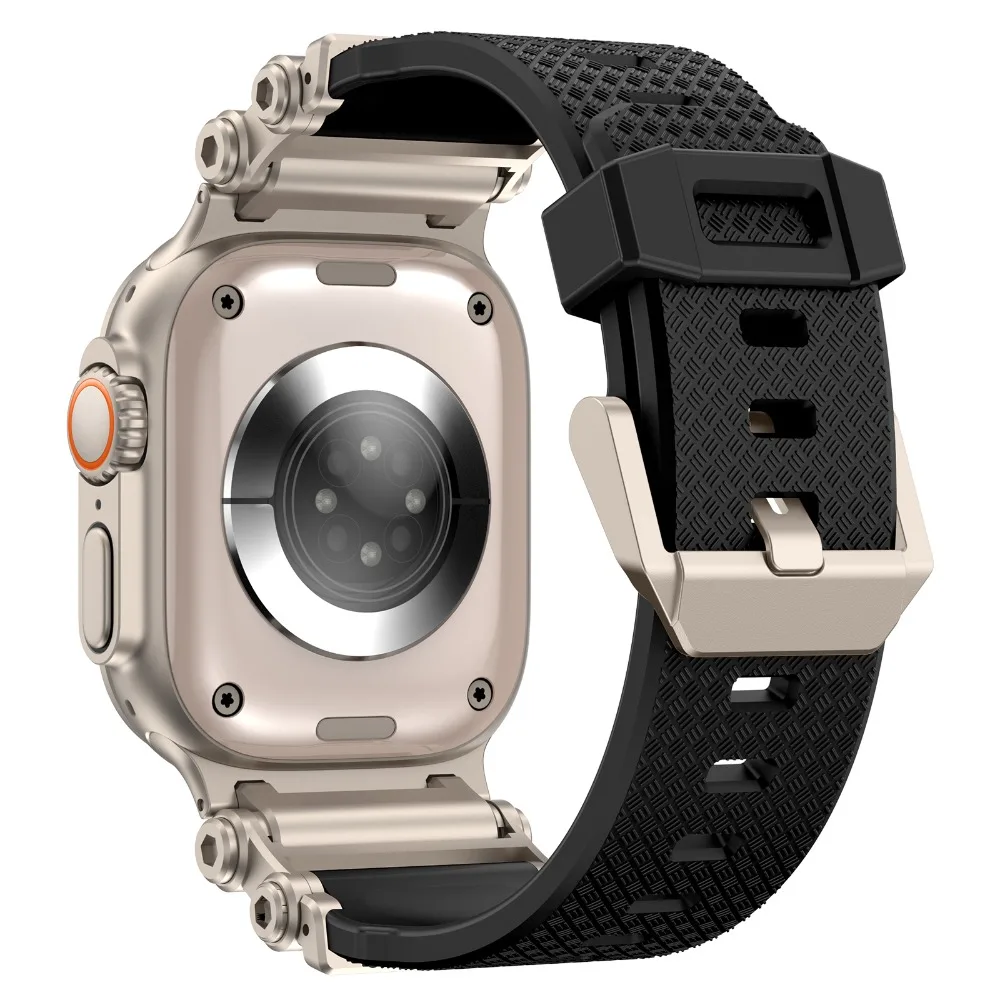 สายรัดข้อมือยางสำหรับ Apple Watch Ultra 3 49 มม. ซีรีส์ 11 10 46 มม. สายซิลิโคนโลหะสำหรับ iWatch 9 8 7 6 SE 44 มม. 45 มม.