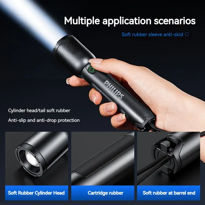 Philips 2024 New Portable Flashlight Rechargeable 4 Modes Multifuntion Portable Bright Flashlights For Camping Self Defense