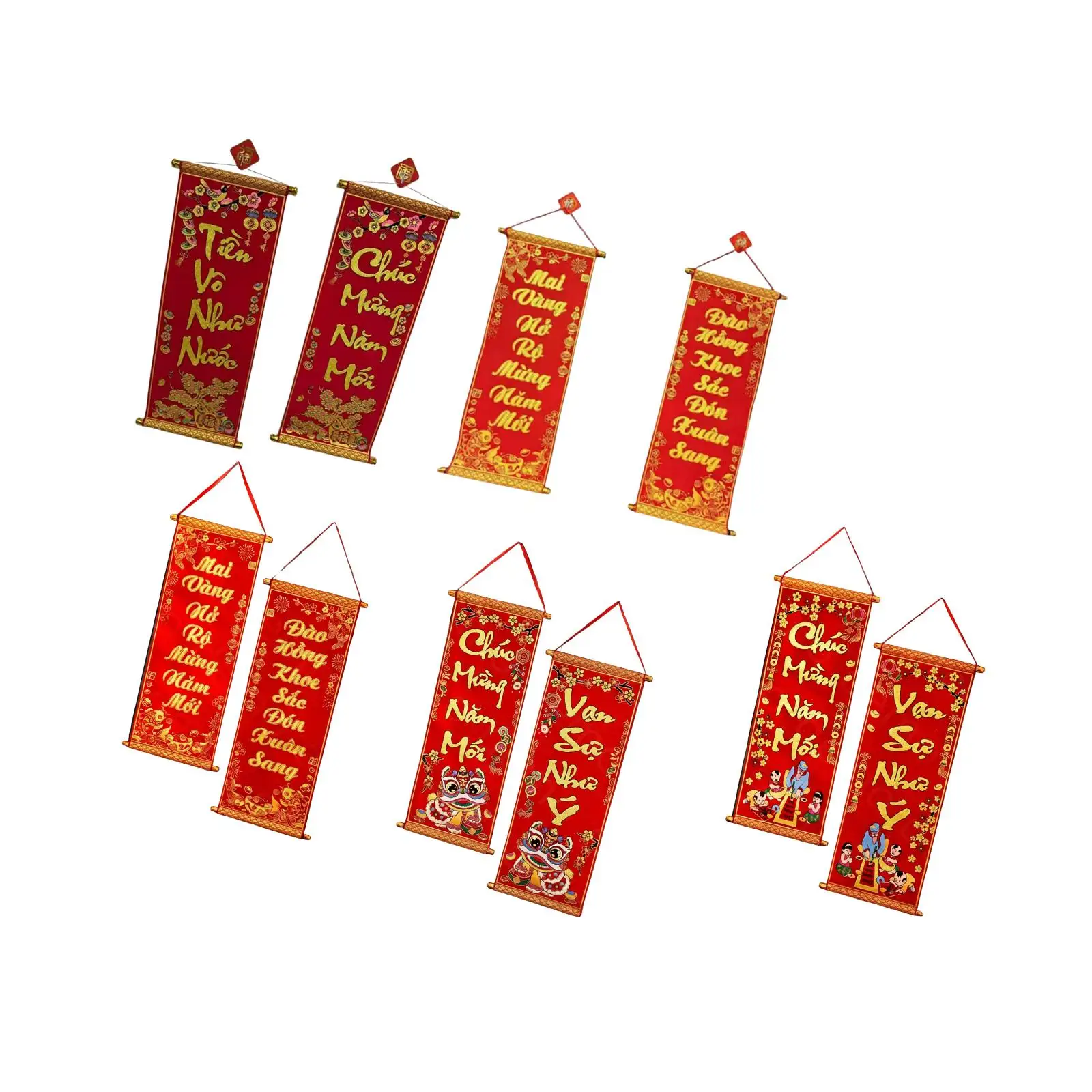 Spring Festival Hanging Couplets Velvet Flocking Vietnamese New Year Wall Decoration Pendant for Home Living Room