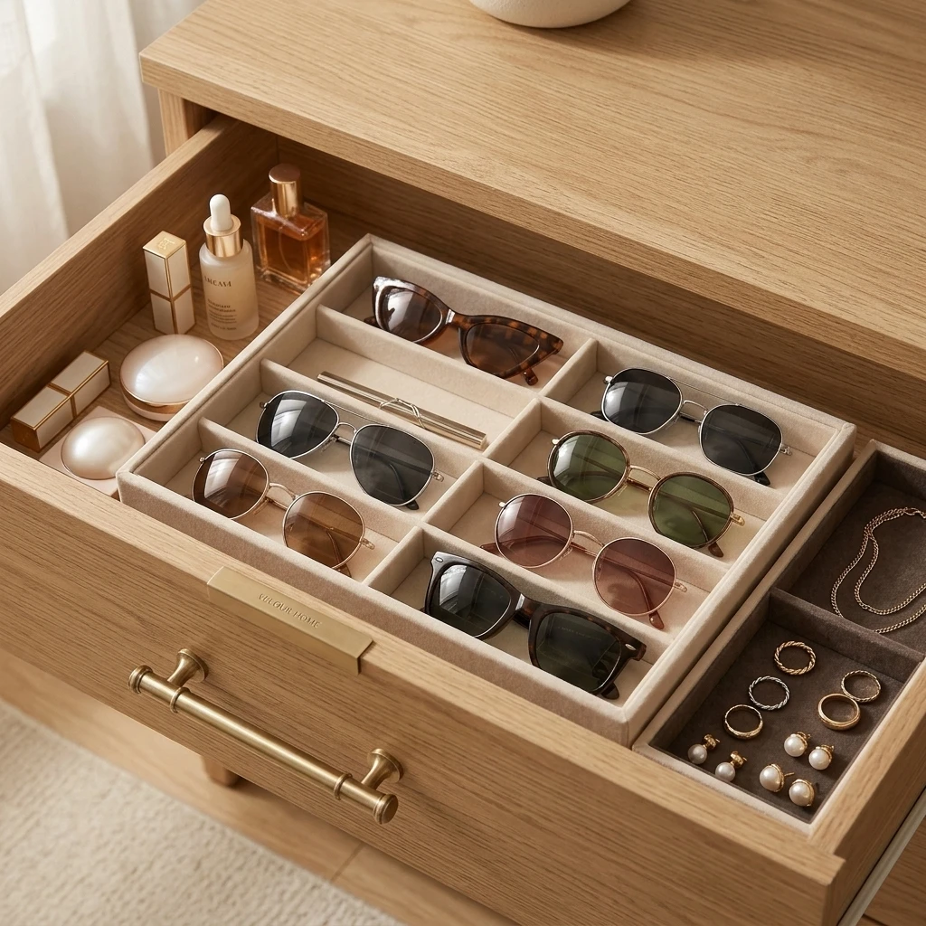 1Pcs Velvet Sunglasses Organizer 8 Grids Multi-functional Storage Tray for Glasses, Jewelry Rings, Necklaces, Bracelets, Watches