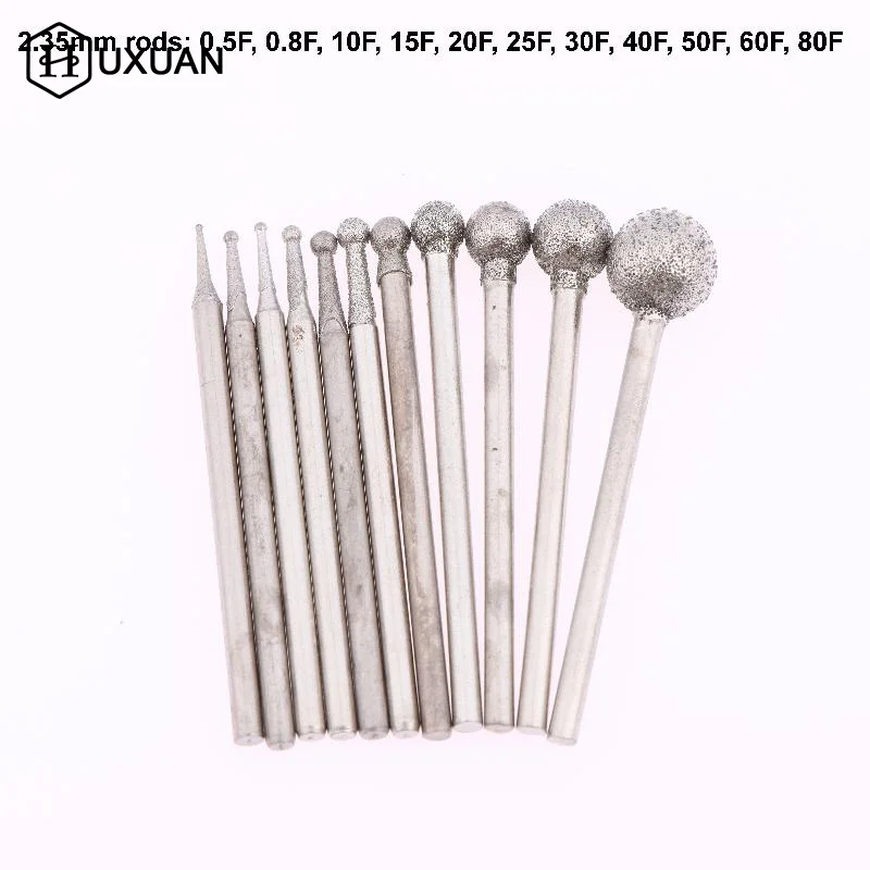 1/2Set Diamond Grind Needle Head Cutter Jade Carve Tool Engrave Rotary Spherical Burr Tool 2.35mm Shank Round Ball