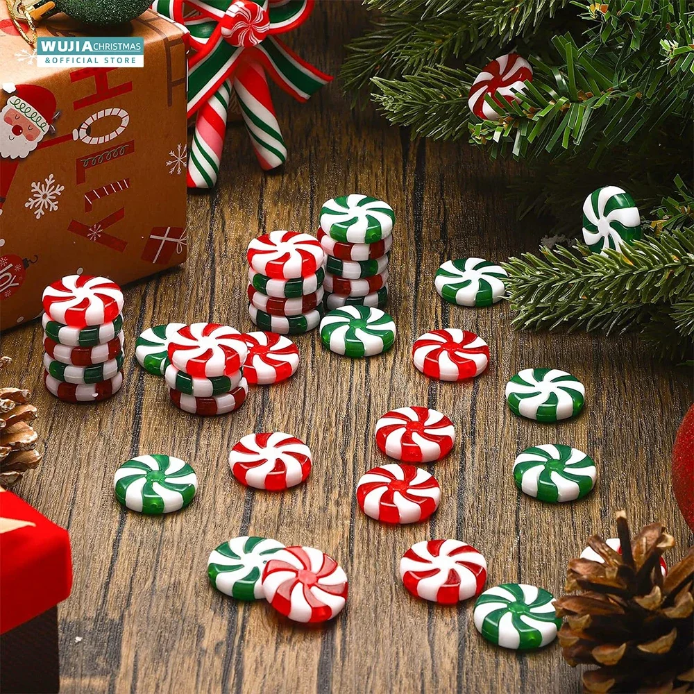 50pcs New Year Acrylic Candy DIY Xmas Tree Hanging Christmas Fake Candies Peppermint Ornaments for Holiday Party Decor Supplies