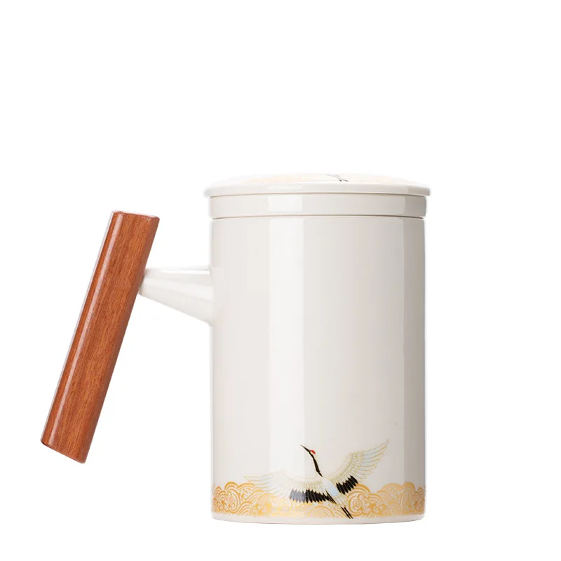 

Wooden handle water cup, mug teacup, drinking cup, flower teacup, filter cup with lid spoon