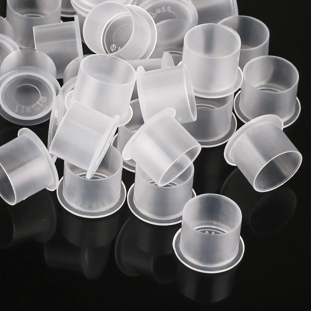 100/500PCS Disposable Tattoo Ink Caps S/M/L/XL Tattoo Ink Cups with Base Clear Plastic Pigment Permanent Makeup Container