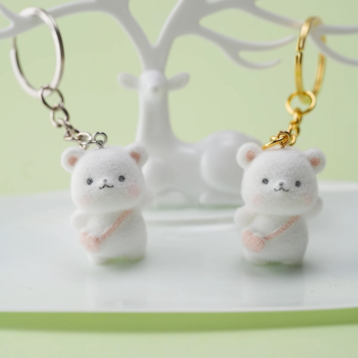 

3D Cute Animal Bear Keychains Key Ring For Women Gift Fluffy Cartoon Cute Flocked dolls Pendant Bag Box Car Holder Jewelry