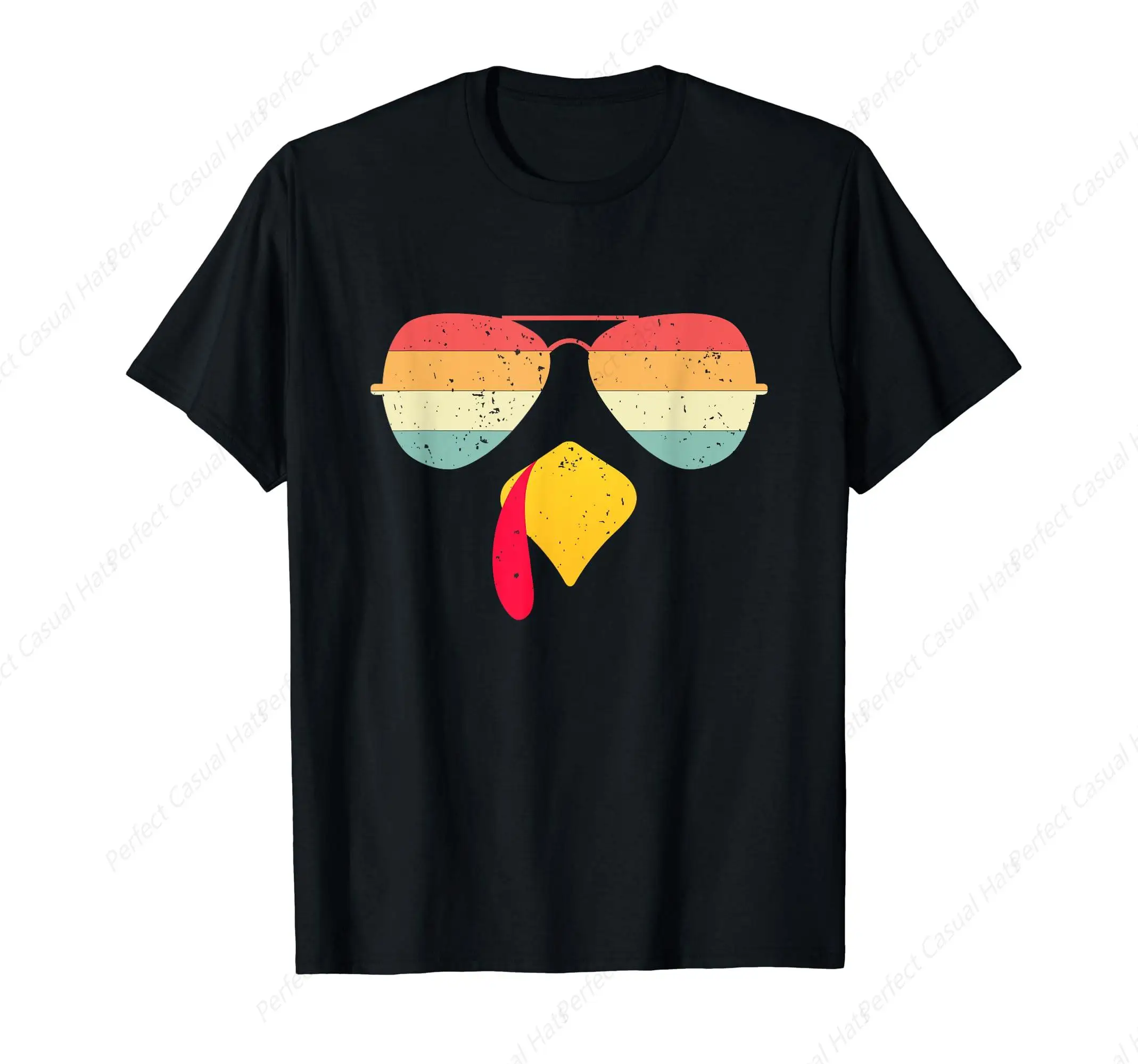 

Cool Turkey Face With Sunglasses Funny Thanksgiving T-Shirt Classic Vintage Crew-neck Loose Top