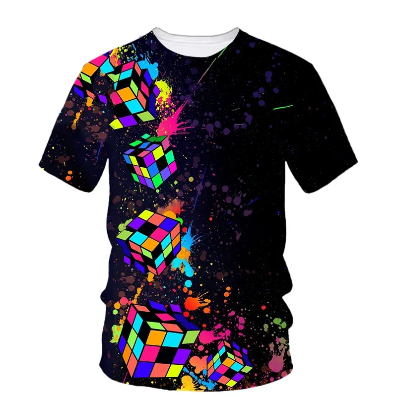 Rubik's Cube 3D printing T shirt man summer o-neck short sleeve oversized top casual tee loose streetwear harajaku