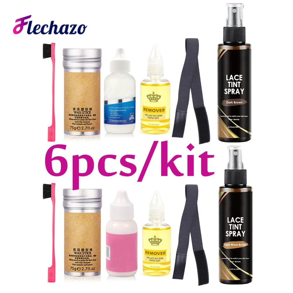 Kit de pegamento impermeable para peluca de encaje frontal, pegamento adhesivo para peluca, palo de cera adherente, tinte de encaje, cepillo de