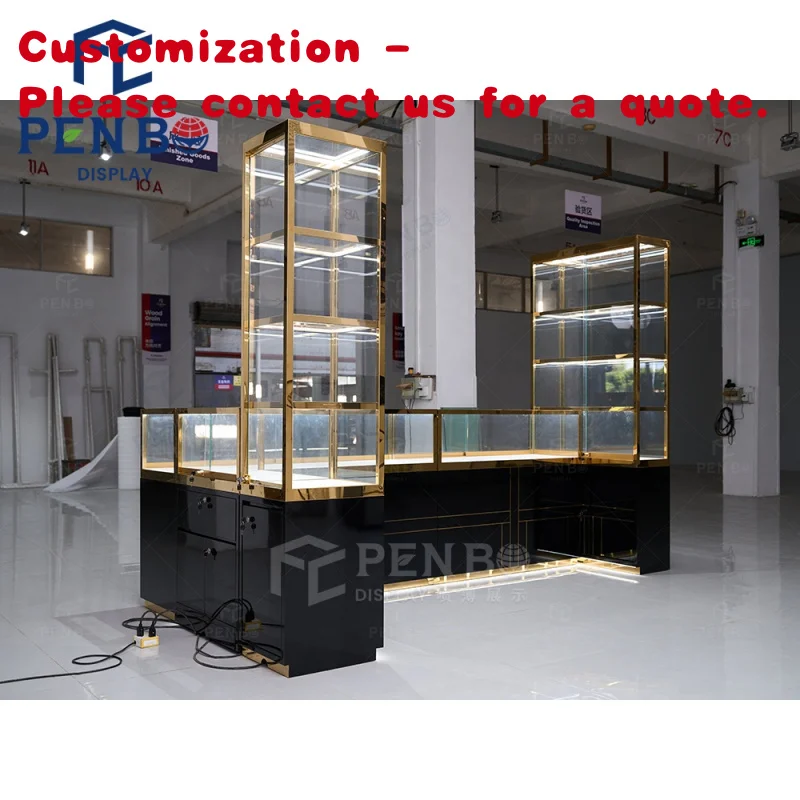 custom.Black Jeweler Showcase Decoration L Shaped Wrist Watch Display Showcase Floorstanding Kiosk Jewelry Display Cou