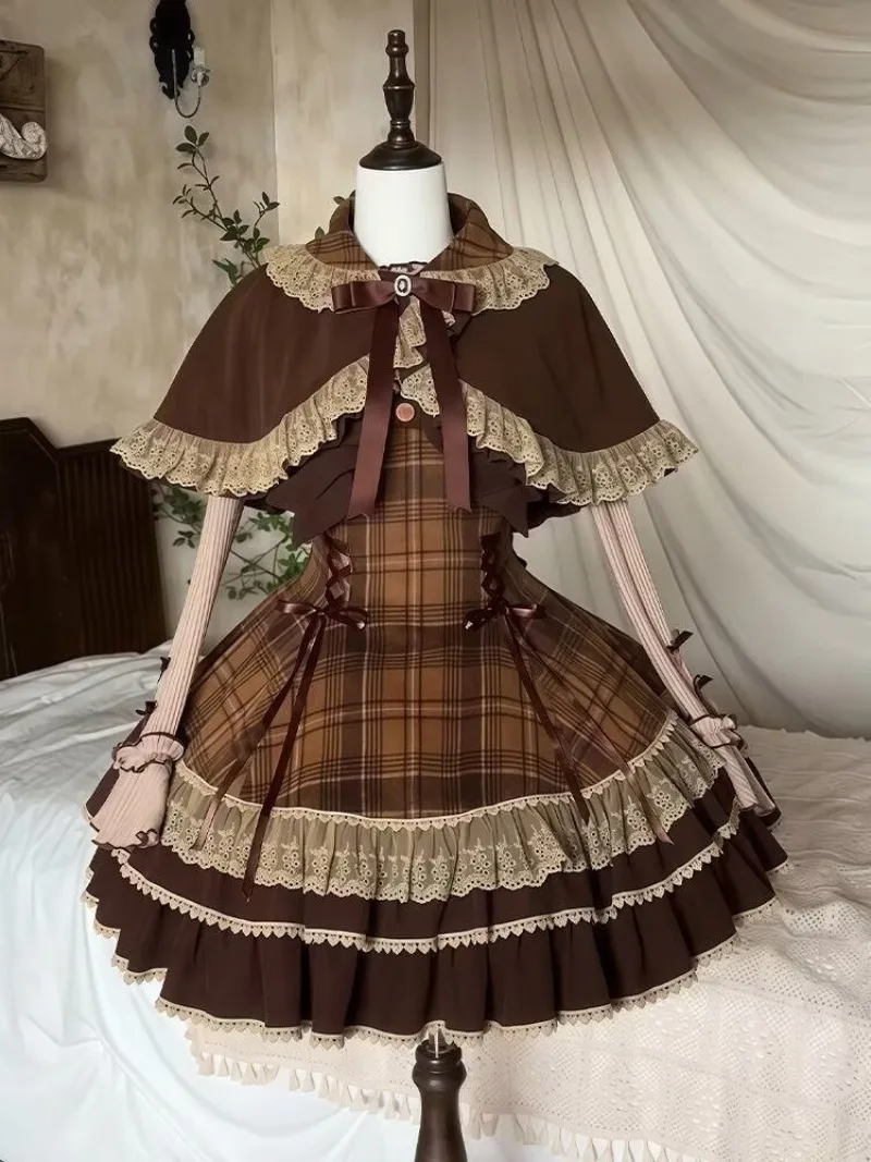 Lolita-Kleid mit Schleife Streetwear Mädchen-Set Japanischer Süßer Niedlicher Top+Umhang+Kleid 3-teiliges Set 2026 Frühling Neue Kawaii Soft Girl Kleidung