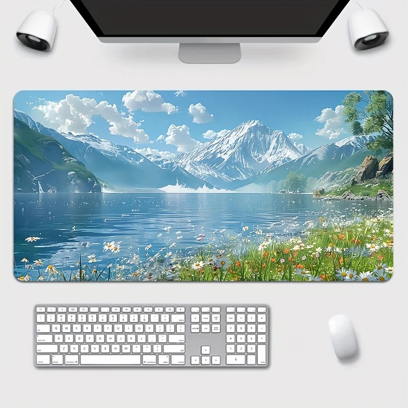 Extra Large Scenic Landscape Gaming Mouse Pad, Non-Slip Rubber Base Stitched Edge Desk Mat for Office