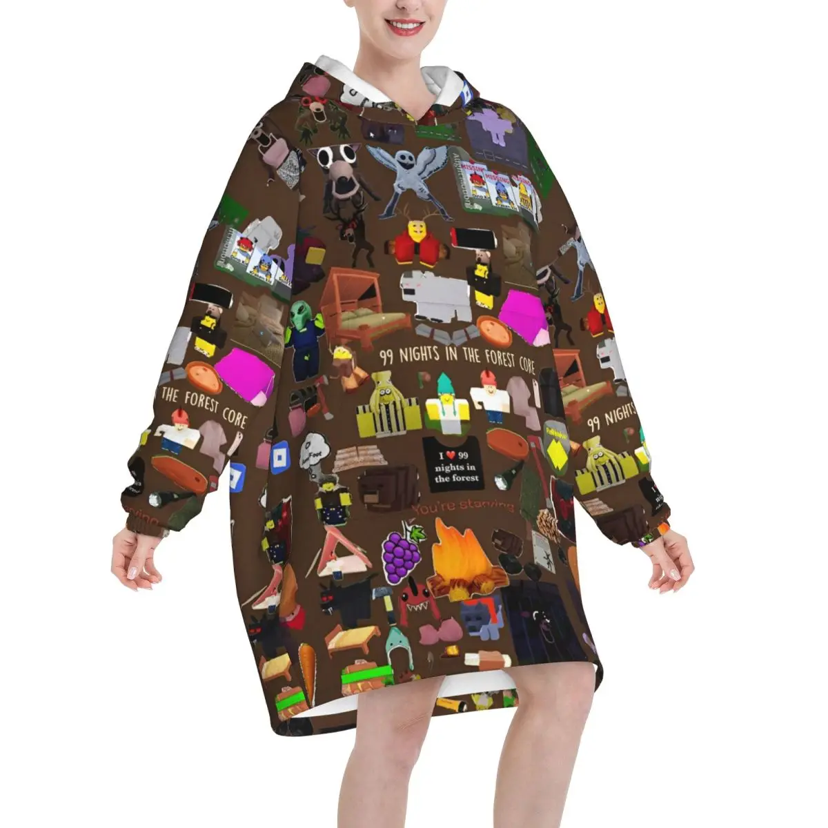 99 ليالًا في الغابات بطانية بقلنسوة يمكن ارتداؤها لألعاب الفيديو بطانية كبيرة الحجم مع جيب كيس نوم دافئ ناعم ومريح نيسيي