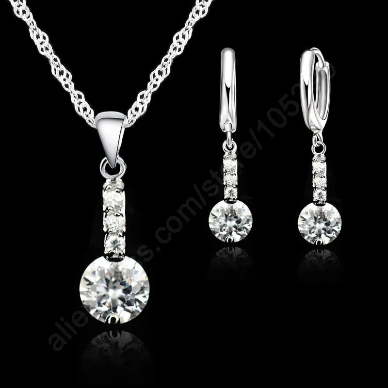 Chính Hãng Nữ Bạc 925 Lắc Đá Cubic Zirconia Bộ Trang Sức Mặt Dây Chuyền Vòng Cổ Bông Tai Người Phụ Nữ Quà Tặng Đám Cưới Phụ Kiện