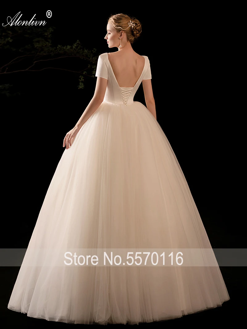 Alonlivn Customize Made New Arrival Elegant Satin And Tulle A-Line Wedding Dress Floor-Length Lace Up Bridal Gowns