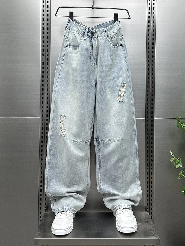 

Loose Straight Leg Jeans Men's Youth Faion Summer New Korean Version American Sle Casual Pants Torn Long Trousers