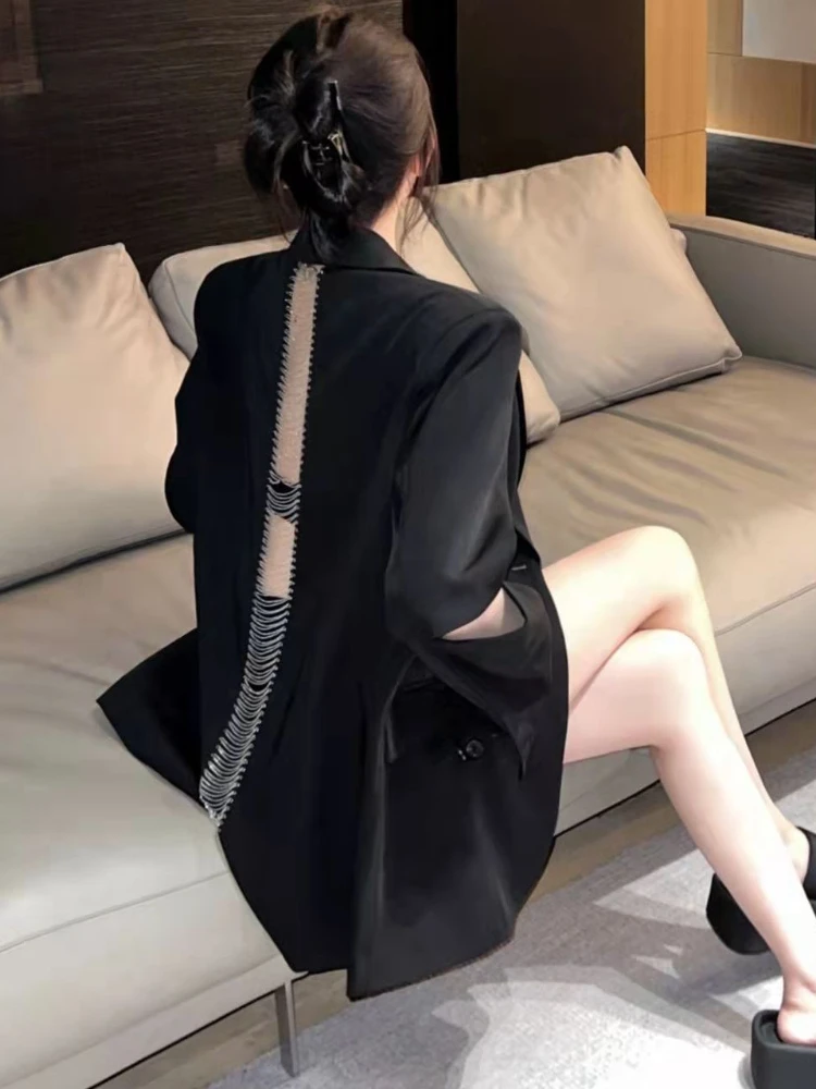 Backless Blazers Women Casual Korean Style Ladies Temperament Solid All-match Fashion Loose Chic Ins Vintage Ulzzang Streetwear