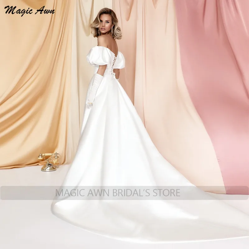 Magic Awn – robe de mariée en Satin style Boho, fendue sur les cuisses, manches longues, Illusion Simple, ligne a, robes de mariée de campagne, 2022