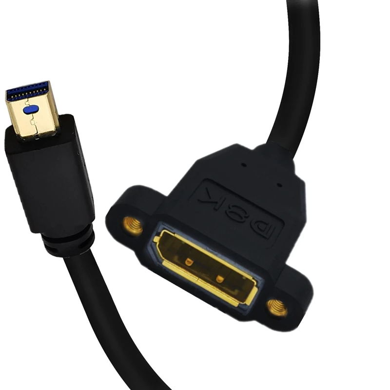 For Display Projectors, Laptops, Cameras 0.3M 8K/60Hz, 4K/144Hz Elbow Mini DisplayPort Male Pair DP Female With Nut Cable,