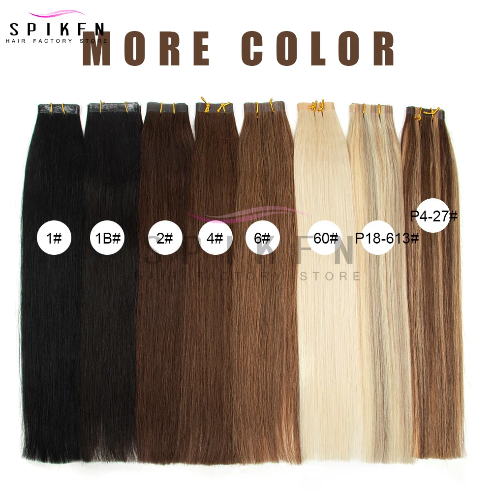 SPIKFN-mechones de pelo de trama de piel sintética de 12 "-20", tejidos destacados, trama de cabello humano virgen marrón oscuro para mujeres sin cinta