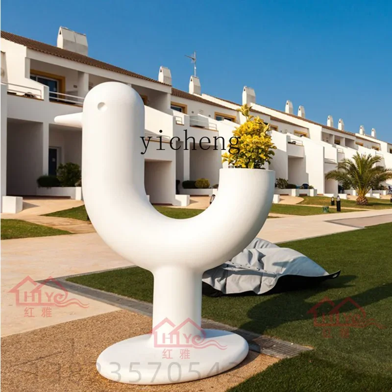 YFY fiberglass U-shaped bird flower pot  mall office  floor-to-ceiling flower  outdoor