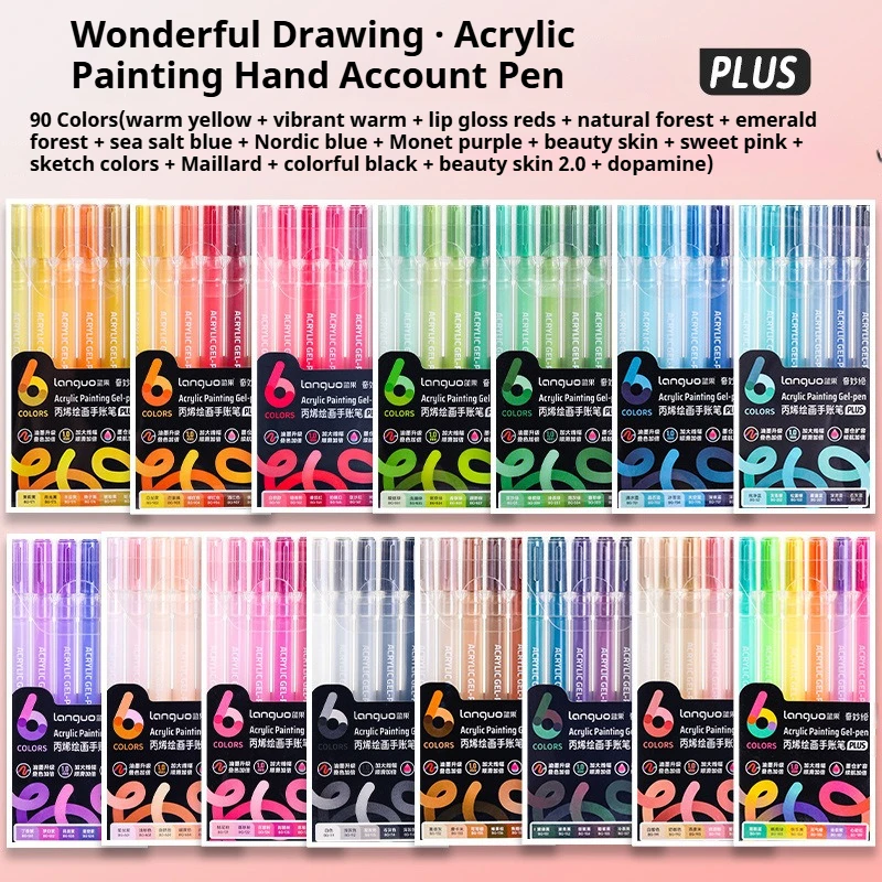 LANGUO 90/6 Colors Acrylic Painting Gel Pen 1.0mm Painting Drawing Writing Art Markers Pens Student Graffiti Acrylic Paint Pens