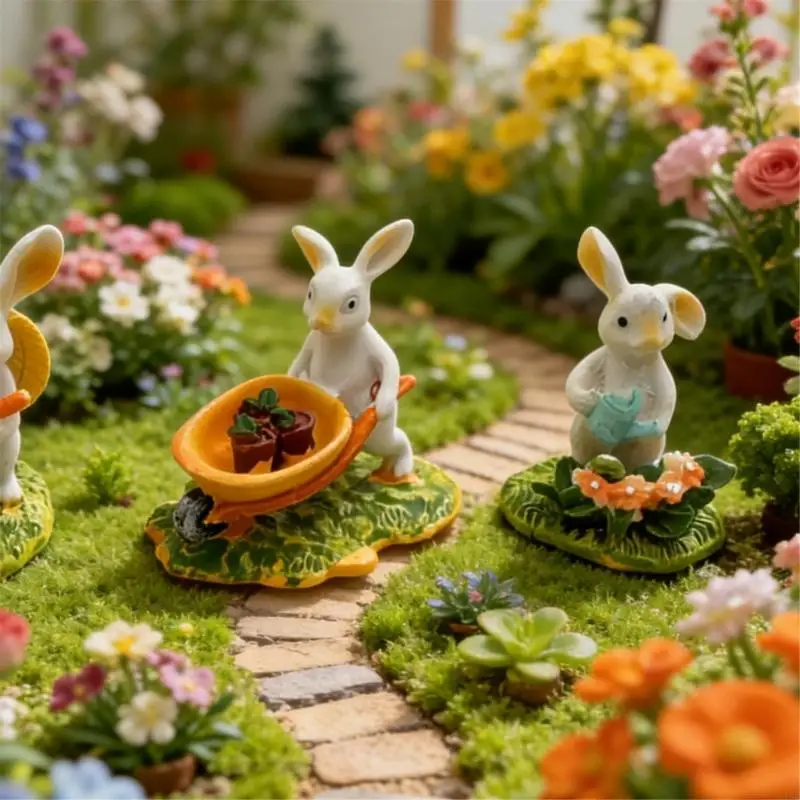 

Миниатюрная статуя пасхального кролика, фигурка из смолы, украшение для кукольного дома с детальным дизайном, садовая сцена,