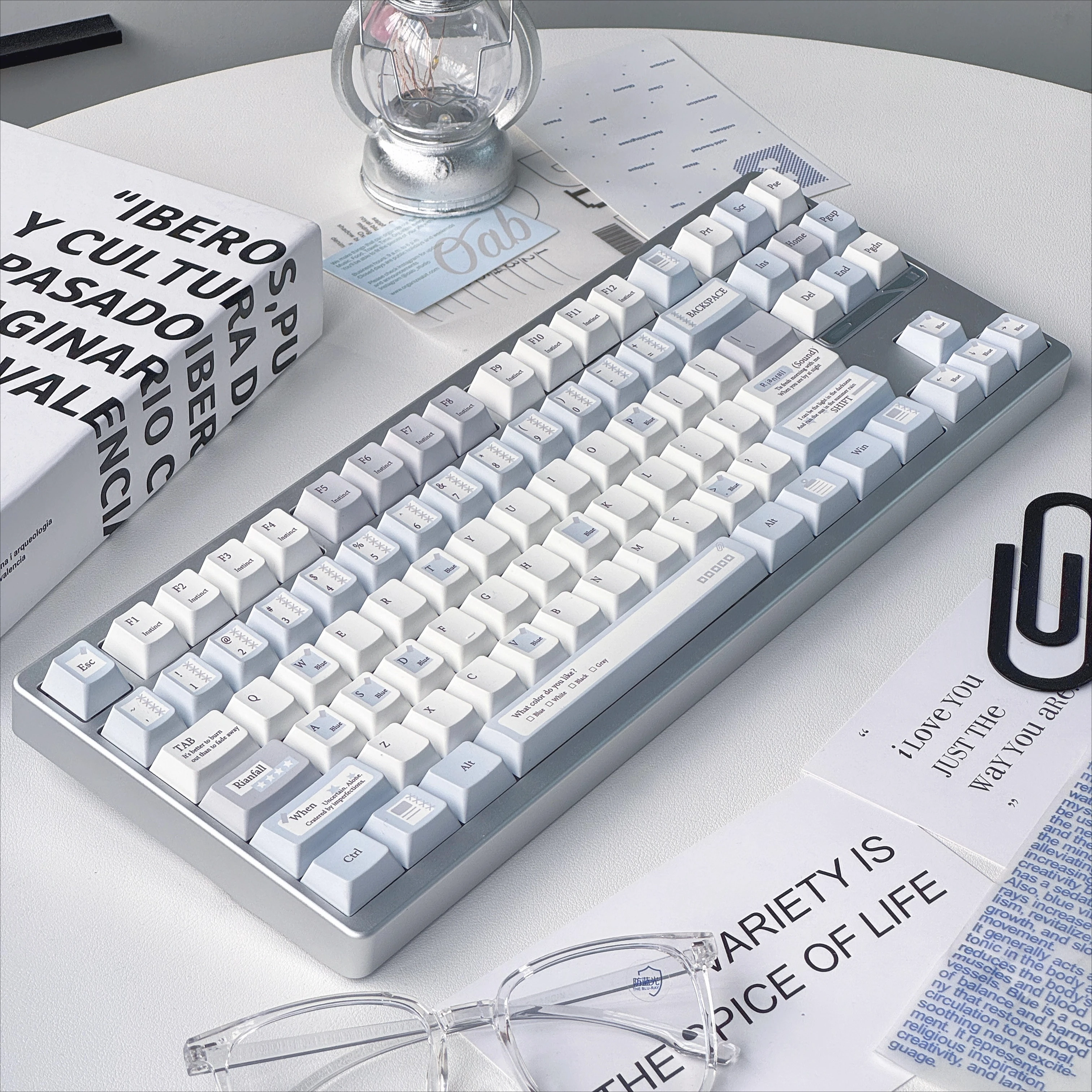 

Набор колпачков для клавиш Trace Simplicity, синий, серый, PBT Cherry Profile, оригинальные колпачки ручной работы на заказ для механической клавиатуры, подарок