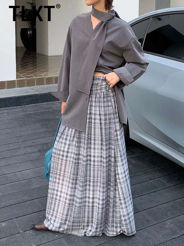 

TLXT Fashion Striped Skirt Women A Line Color Block Versatile Vintage Style New 2025 Loose High Waist Female Skirts XK187