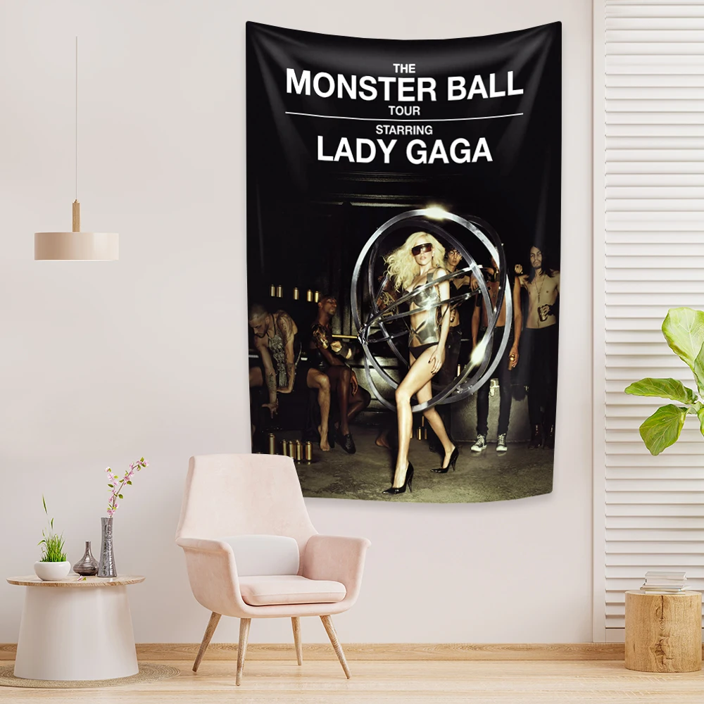 Pop Singer Lady Tapestry Gagas Prints Home Decor Wall Hanging Covering Cloth Bedroom Living Room Background Party Backdrop