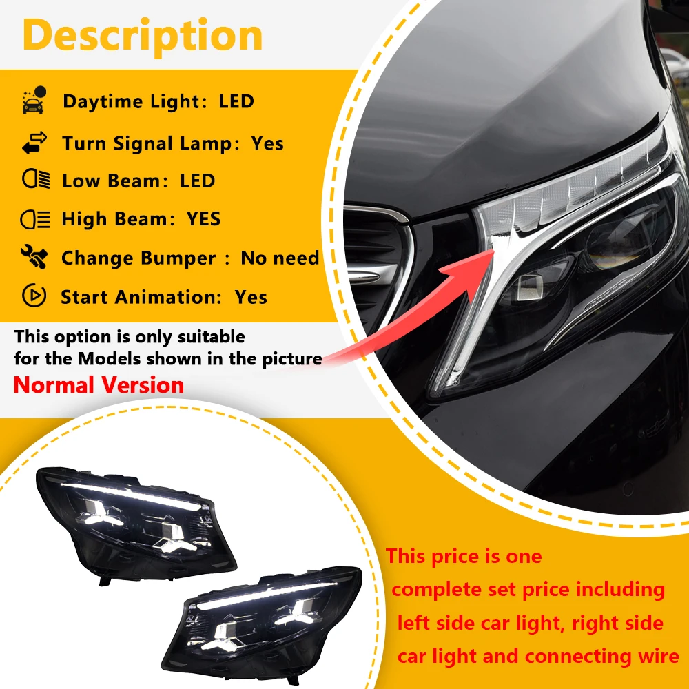 Auto LED projectorlens koplampunit voor Benz Vito Metris W447 2016-2023 Upgrade Nieuwe Stijl Starteffect Plug and Play