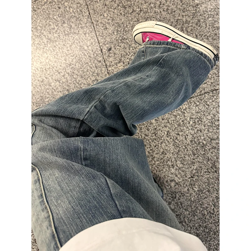 

American High Street Detachable Scarf Knife Jeans Men's Small Design West Coast Straight Leg Wide Leg Pants Casual Wear