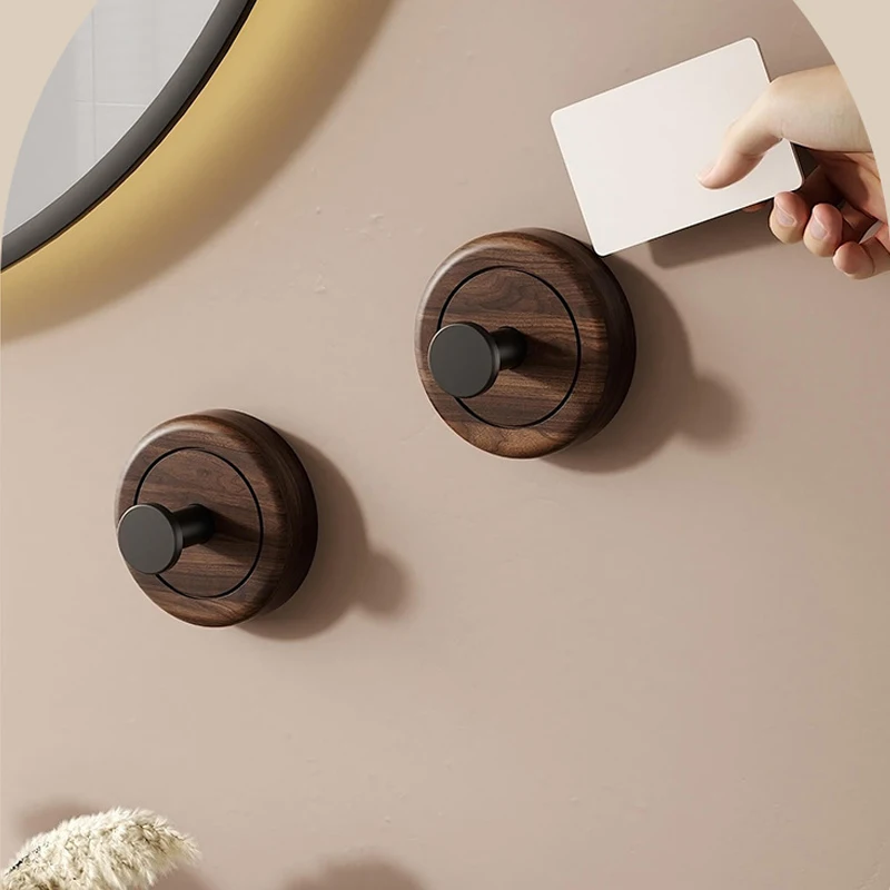 1/4pcs Walnut Wood Suction Cup Hook Strong Vacuum Keys Clothes Hanger Hook Waterproof Kitchen Bathroom Robe Towel Organizer Hook