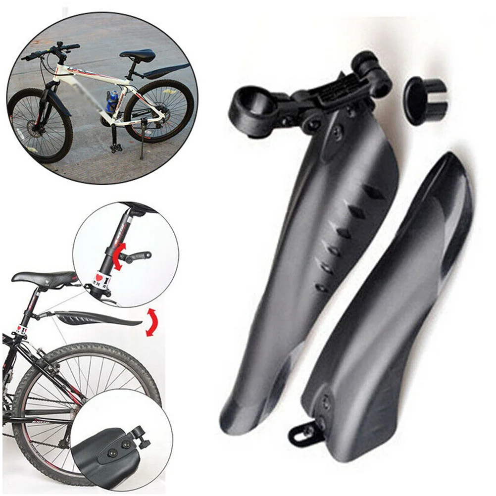 

2Sets Mud Guard Rear Bike Seat Post Frame Mount Quick Adjustable Waterproof Durable Mudflap for Mountain Road Bike Black