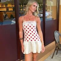 Lace Polka Dot Mini Skirt Sexy Patchwork Backless Slim Fit Camisole Dress Summer Fashion Retro Pure Desire Satin Soft Skin-Friendly A-Line Party Vacation Dress - Image 2