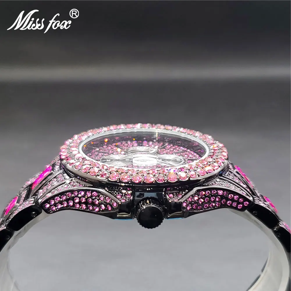 Reloj de cuarzo rosa para hombre y mujer, cronógrafo de pulsera con diamantes, resistente al agua hasta 3ATM, color verde y azul, envío directo