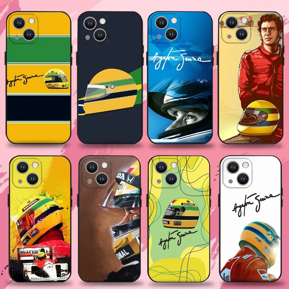 

F1 Driver A- Ayrton S-Senna Phone Case For iPhone 16,15,14,13,12,11 Plus,Pro Max,XS,X,XR,SE,Mini,8,7,Soft Silicone Black Cover
