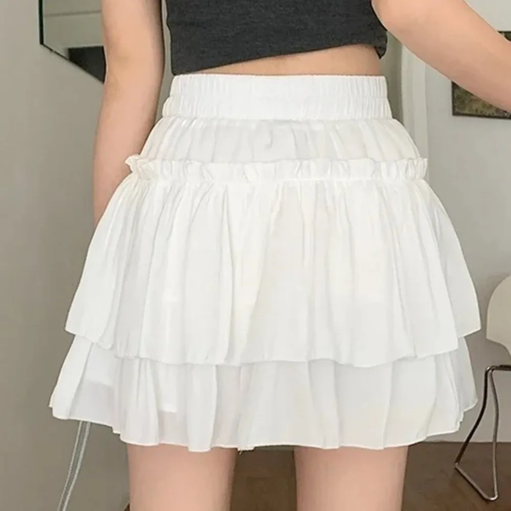 

Chic Sweet Style Pleated A-Line Skirt Versatile Elegant Tiered Skirt High Waist Basic Cut Ruffle Skirt Summer