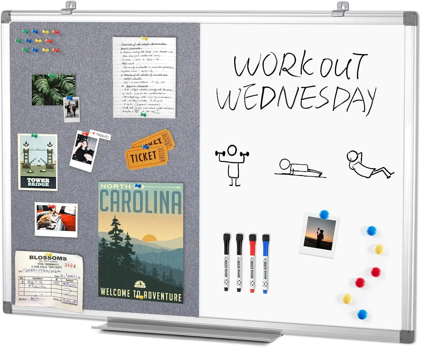

Magnetic Dry Erase Board & Fabric Bulletin Board, 36x24 Inches Combo Board for Wall, Home, School, Office