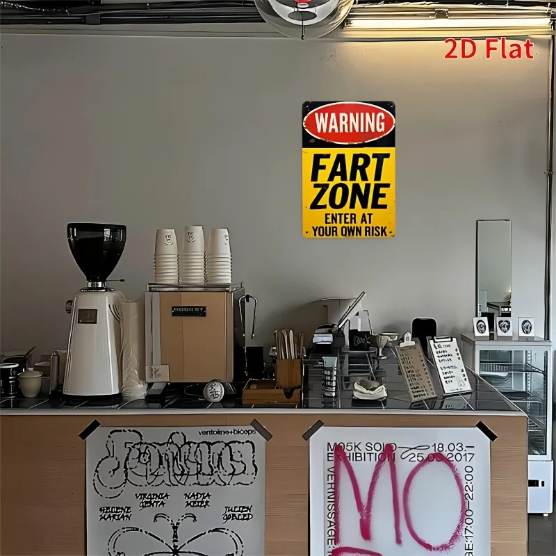 [لوحة "منطقة ضرطة" مضحكة] علامة تحذير "منطقة أرضية" معدنية حديدية عتيقة - قطعة واحدة من لوحة زخرفية روح الدعابة، 8 × 12 بوصة