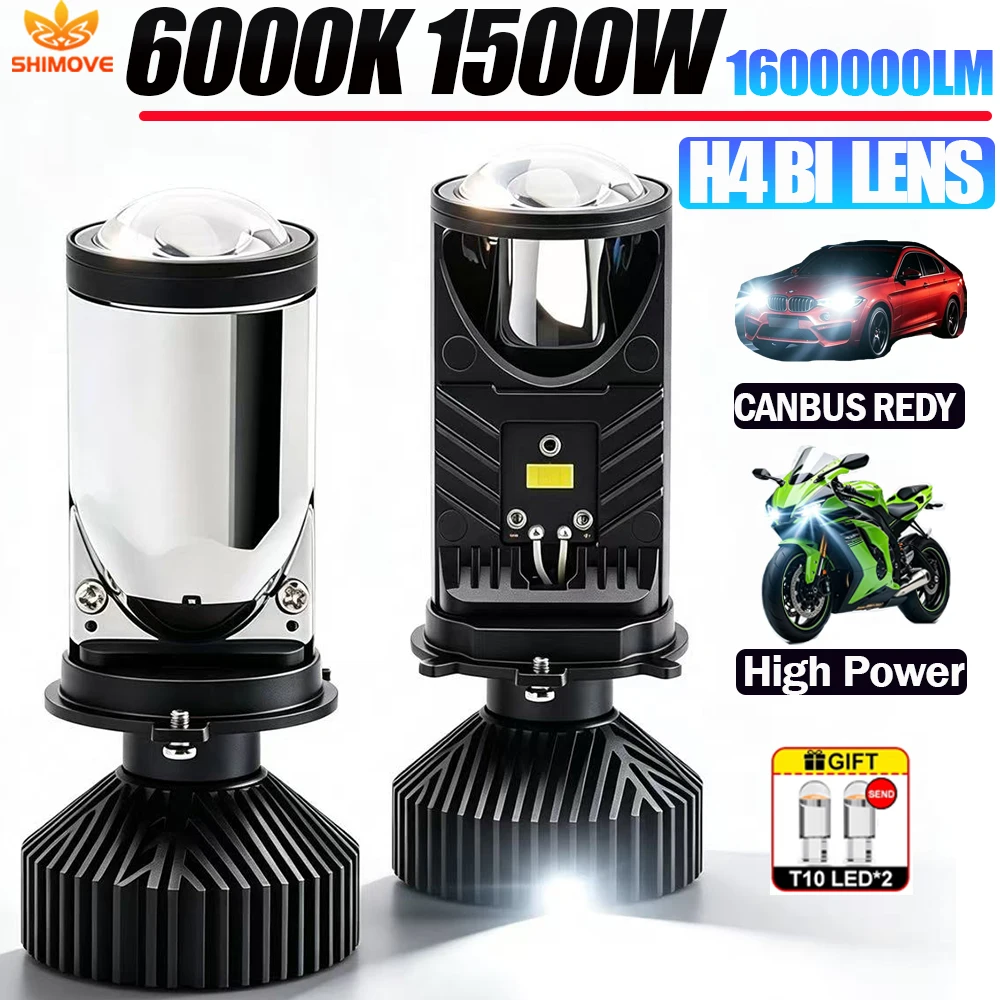 H4 Bi LED Lens Bulb Hi Low Beam Mini Headlamps Auto Lights Motorcycle Car Vehicles High Power Bulbs CANBUS 6000K White 2026 Hot