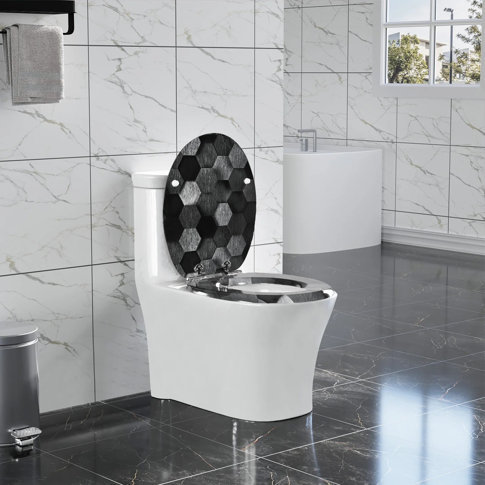WOLTU O-förmiger Toilettensitz mit verstellbaren Scharnieren und Motiv, Soft-Close-Mechanismus für das Badezimmer