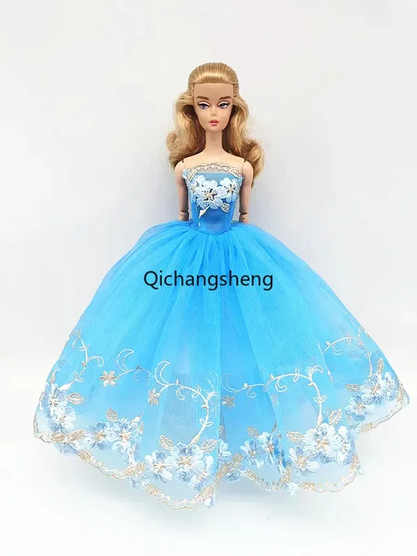 Blue Floral Lace 30cm Dolls Accessories for Barbie Dress 1/6 Doll Clothes for Barbie Outfits Princess Wedding Gown Toys 11.5