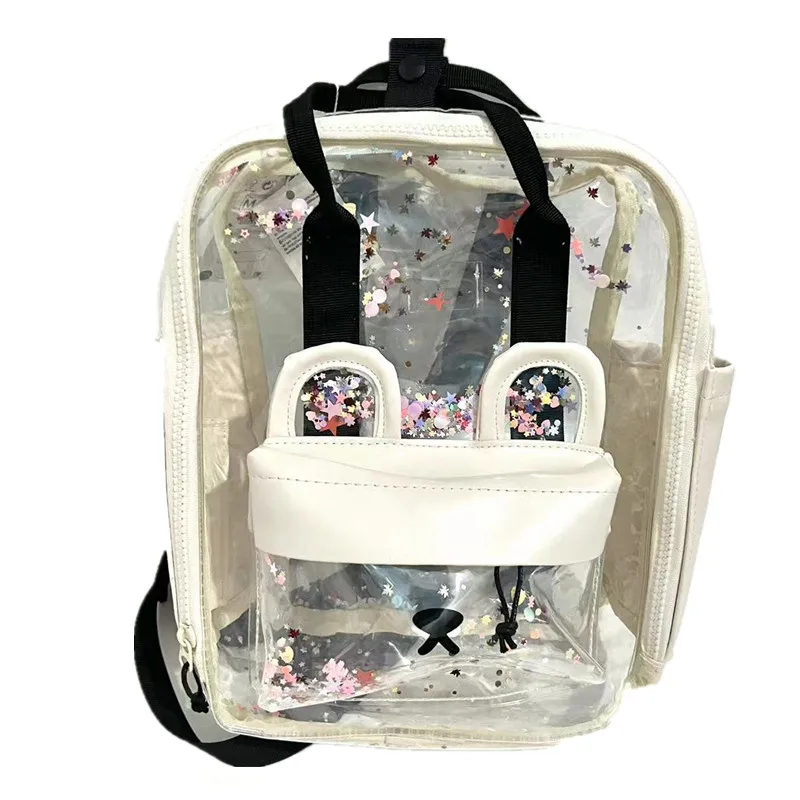 New Beige Transparent Sequins Dog Ears Children\'s Backpack Little Girls Sequins Star Backpack