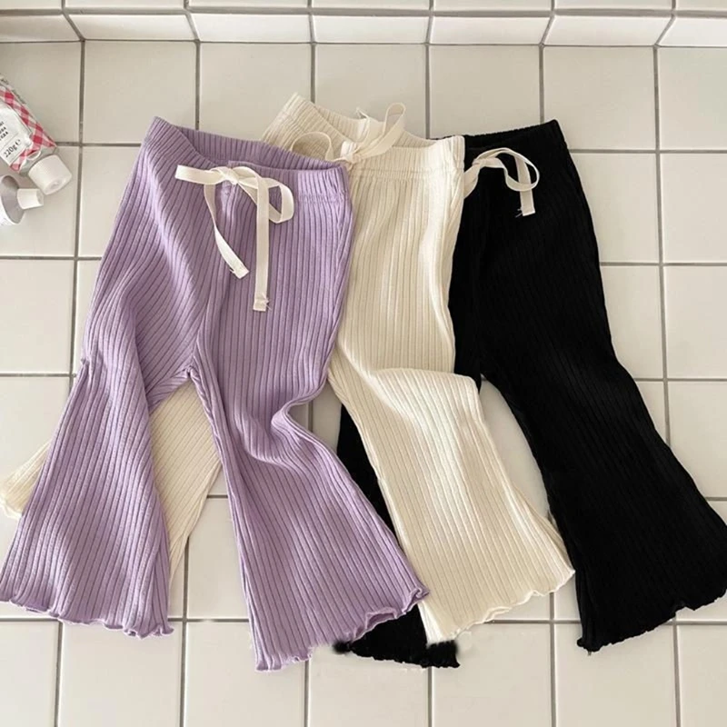 Children Girls Summer Pants Girls Cotton Ruffled Bell-bottoms Pants Kids Skin-friendly And Breathable Casual High Elastic Pants